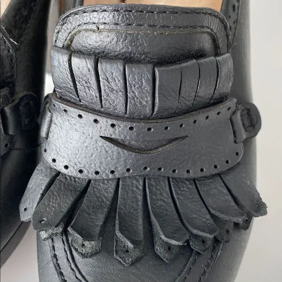 Frye Black Leather High Chunky Heeled Loafers Embossed Logo
sz 8 Academia Preppy - Picture 2 of 12